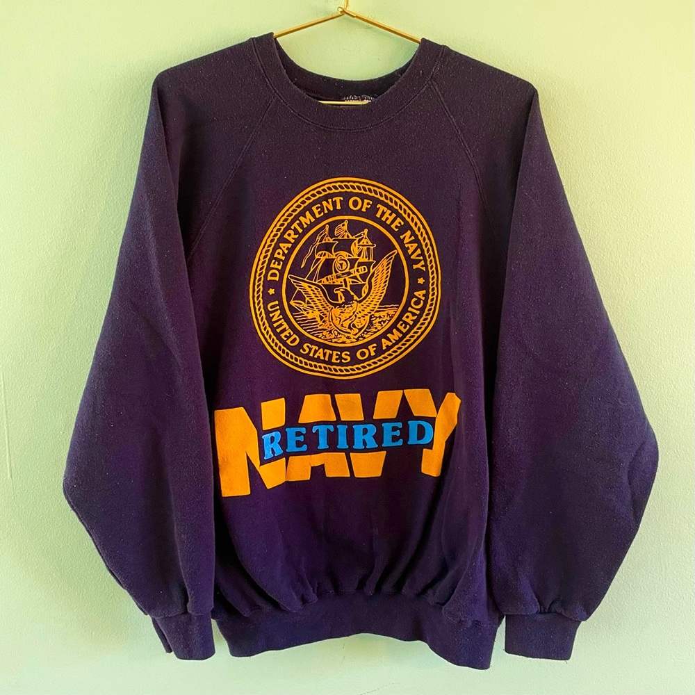 Vintage Retired Navy Crewneck Sweatshirt USA VTG Pullover 90s